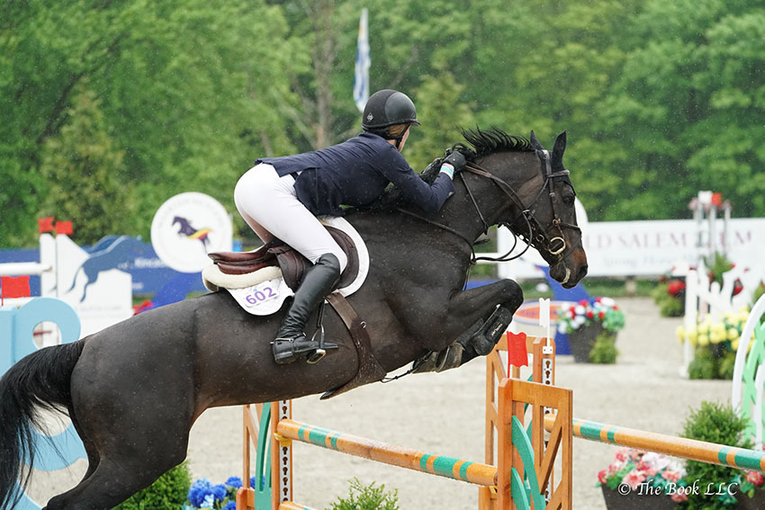 Katherine Strauss won the $15,000 Under 25 Grand Prix, presented by Miller Motorcars, riding All In on Saturday, May 19, during the 2018 Old Salem Farm Spring Horse Shows at Old Salem Farm in North Salem, NY. Photo by The Book